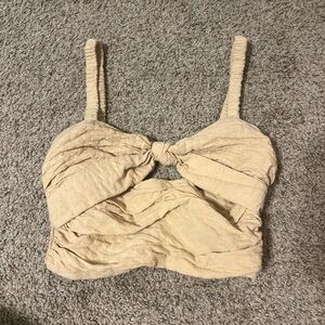 Zara Cream Textured Knot Crop Top